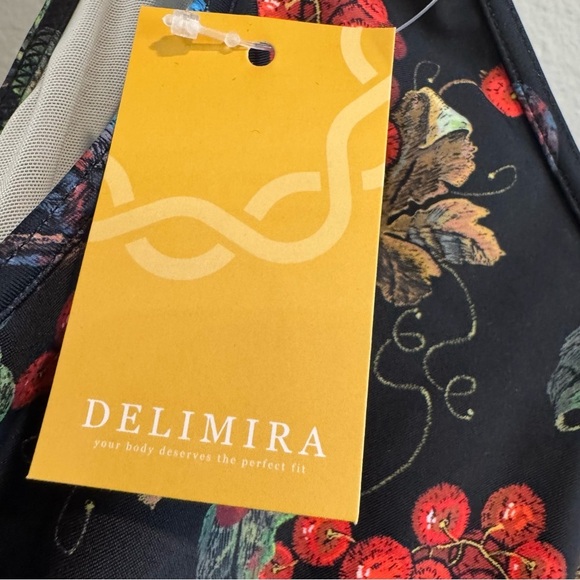 Delimira Zipper Front Ruched One Piece Swimsuit Floral Swimsuit 24 NWT - Picture 5 of 6